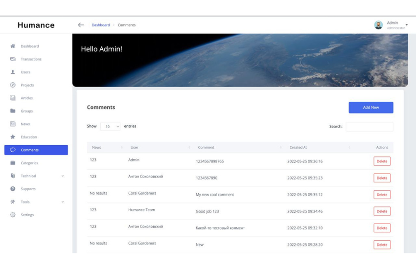 humance admin panel